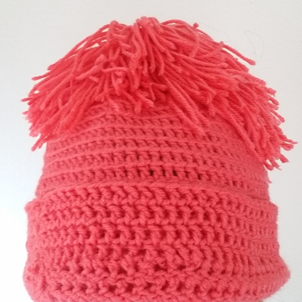 Hand Crocheted Salmon Giant Pom Hat Beanie